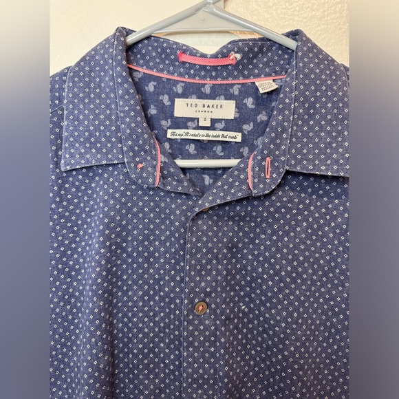Ted Baker Men’s Navy Paisley Casual Button Down Cotton Short Sleeve Shirt Size 5 - Picture 4 of 6
